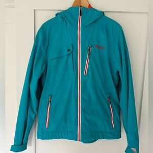Marmot Membrain Ski/Snowboard Jacket Turquoise with Orange Accents. Woman’s Larg